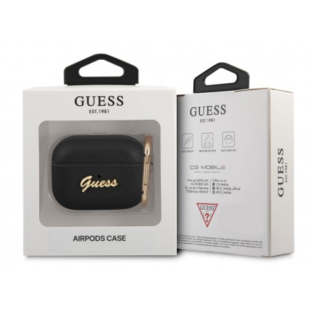 Funda Guess Silicona para Apple Airpods 3 Negro Saffiano Modelo GUAPSASMK
