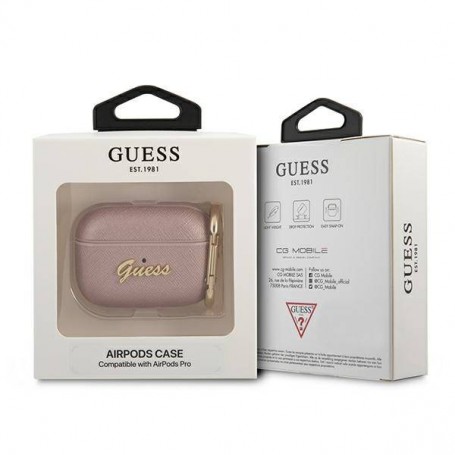Funda Guess Silicona para Apple Airpods Pro Saffiano Rosa Modelo GUAPSASMP