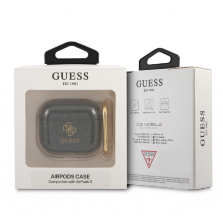 Funda Guess Silicona para Apple Airpods 3 Negro Glitter Modelo GUA3UCG4GK