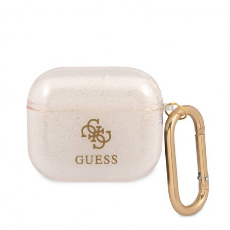 Funda Guess Silicona para Apple Airpods 3 Blanca Glitter Modelo GUA3UCG4GD