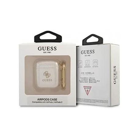Funda Guess Silicona para Apple Airpods Blanca Glitter Modelo GUA2UCG4GT