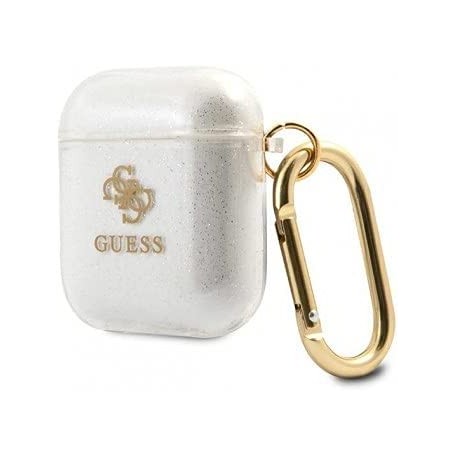 Funda Guess Silicona para Apple Airpods Blanca Glitter Modelo GUA2UCG4GT