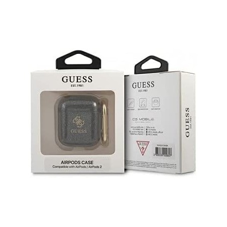 Funda Guess Silicona para Apple Airpods Negro Glitter Modelo GUA2UCG4GK