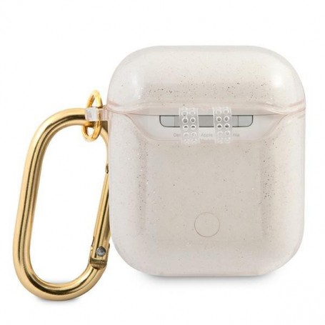Funda Guess Silicona para Apple Airpods Dorada Glitter Modelo GUA2UCG4GD