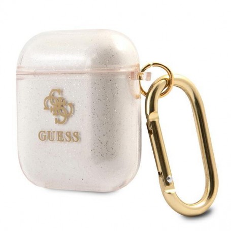 Funda Guess Silicona para Apple Airpods Dorada Glitter Modelo GUA2UCG4GD