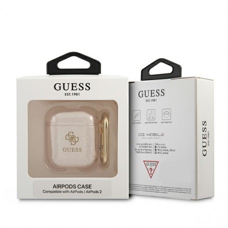 Funda Guess Silicona para Apple Airpods Dorada Glitter Modelo GUA2UCG4GD