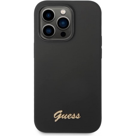 Funda Guess de Silicona para Apple iPhone 14 Pro Color Negro con logo dorado