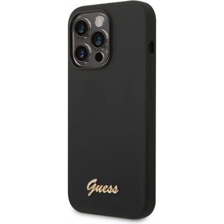 Funda Guess de Silicona para Apple iPhone 14 Pro Color Negro con logo dorado