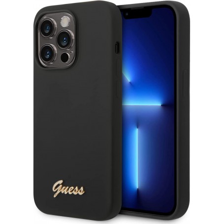 Funda Guess de Silicona para Apple iPhone 14 Pro Color Negro con logo dorado