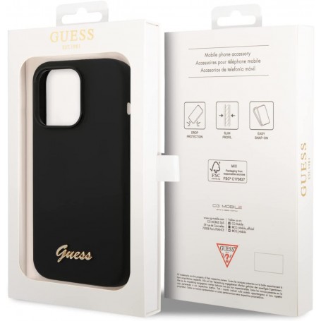 Funda Guess de Silicona para Apple iPhone 14 Pro Color Negro con logo dorado
