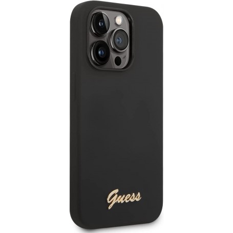 Funda Guess de Silicona para Apple iPhone 14 Pro Max Color Negro con logo dorado