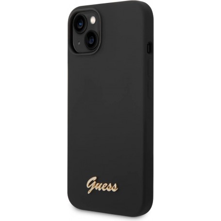 Funda Guess de Silicona para Apple iPhone 14 Color Negro con logo dorado