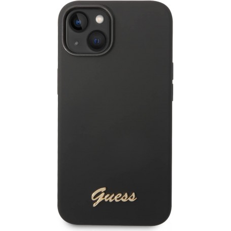 Funda Guess de Silicona para Apple iPhone 14 Color Negro con logo dorado