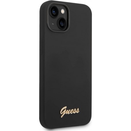 Funda Guess de Silicona para Apple iPhone 14 Color Negro con logo dorado