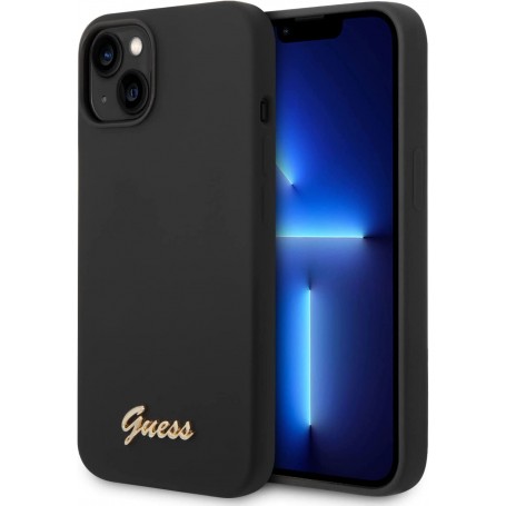 Funda Guess de Silicona para Apple iPhone 14 Color Negro con logo dorado