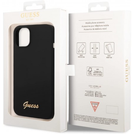 Funda Guess de Silicona para Apple iPhone 14 Color Negro con logo dorado