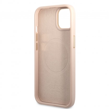 Funda Guess para Apple iPhone 14 Rosa Modelo 4G y logo dorado compatible con Magsafe