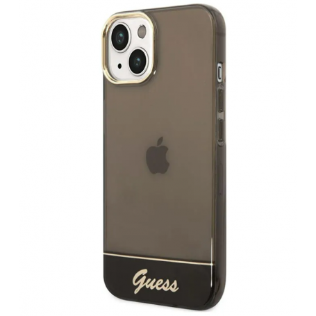 Funda Guess de Silicona Translúcida para Apple iPhone 14 Plus Color Negro con logo dorado