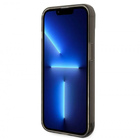 Funda Guess de Silicona Translúcida para Apple iPhone 14 Plus Color Negro con logo dorado