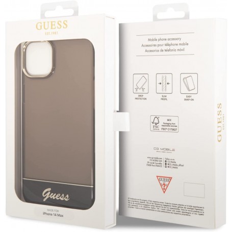 Funda Guess de Silicona Translúcida para Apple iPhone 14 Plus Color Negro con logo dorado