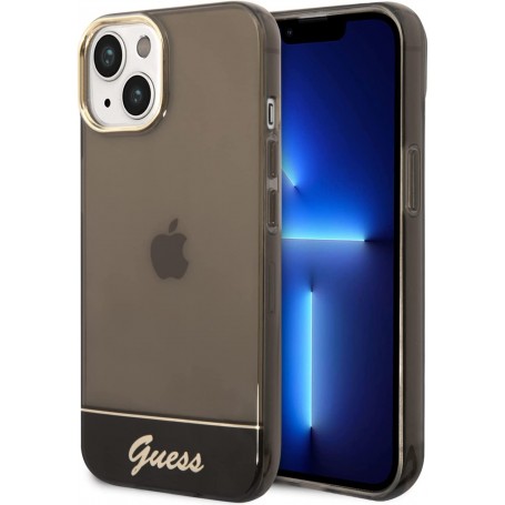 Funda Guess de Silicona Translúcida para Apple iPhone 14 Plus Color Negro con logo dorado