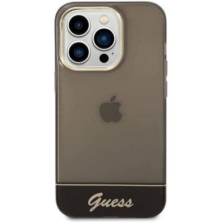 Funda Guess de Silicona Translúcida para Apple iPhone 14 Pro Max Color Negro con logo dorado