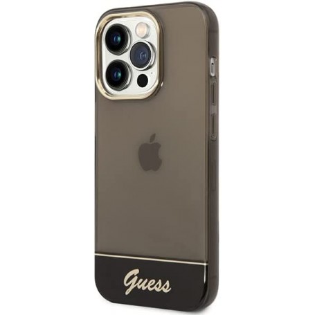 Funda Guess de Silicona Translúcida para Apple iPhone 14 Pro Max Color Negro con logo dorado