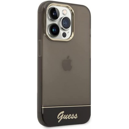 Funda Guess de Silicona Translúcida para Apple iPhone 14 Pro Max Color Negro con logo dorado