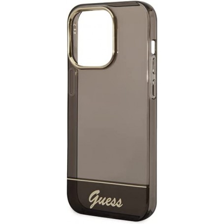 Funda Guess de Silicona Translúcida para Apple iPhone 14 Pro Max Color Negro con logo dorado