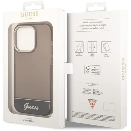 Funda Guess de Silicona Translúcida para Apple iPhone 14 Pro Max Color Negro con logo dorado