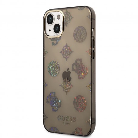 Funda Guess Rígida Translúcida con Peonías Brillantes para Apple iPhone 14 Plus Color Marrón