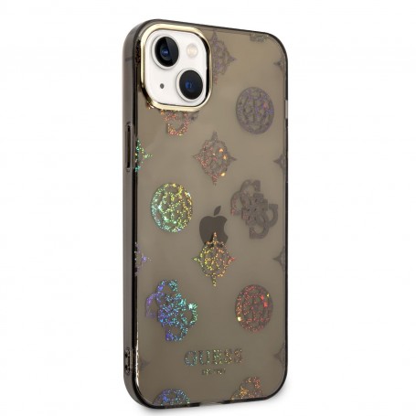 Funda Guess Rígida Translúcida con Peonías Brillantes para Apple iPhone 14 Plus Color Marrón