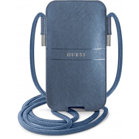 Funda Bolso Cartera de Piel Sintética Guess para Teléfono Modelo Saffiano con logo metálico Azul GUPHLPSASBBL
