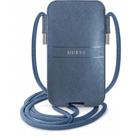 Funda Bolso Cartera de Piel Sintética Guess para Teléfono Modelo Saffiano Azul GUPHMPSASBBL (Mediana)