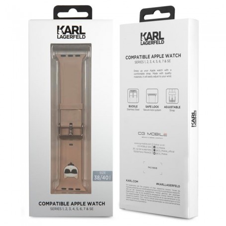 Correa Karl Lagerfeld de Silicona para Reloj Apple watch 38/44 mm Color Rosa Modelo KLAWMSLCP cara de Choupette