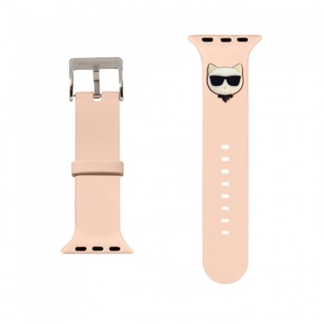 Correa Karl Lagerfeld de Silicona para Reloj Apple watch 38/44 mm Color Rosa Modelo KLAWMSLCP cara de Choupette