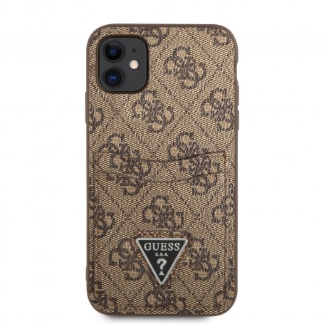 Funda Rígida Guess para Apple iPhone 11 Modelo Saffiano 4G Marrón con logo Triángulo GUHCN61P4TPW
