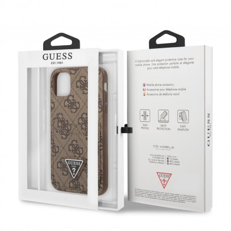 Funda Rígida Guess para Apple iPhone 11 Modelo Saffiano 4G Marrón con logo Triángulo GUHCN61P4TPW