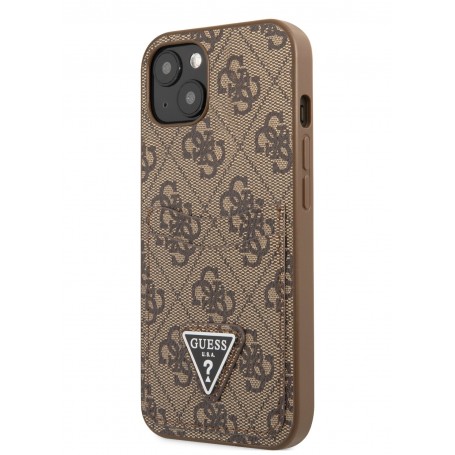 Funda Rígida Guess para Apple iPhone 13 Modelo Saffiano 4G Marrón con logo Triángulo GUHCP13MP4TPW