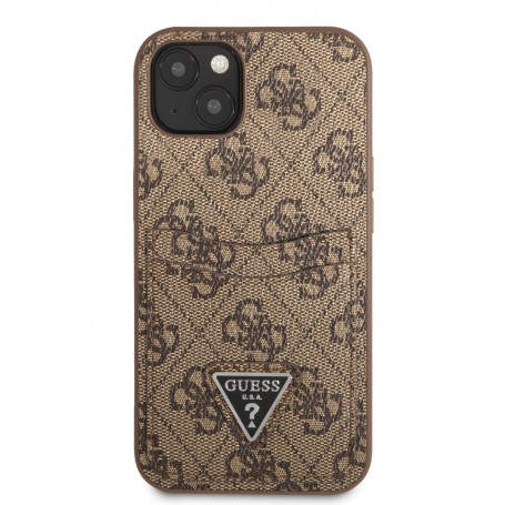 Funda Rígida Guess para Apple iPhone 13 Modelo Saffiano 4G Marrón con logo Triángulo GUHCP13MP4TPW