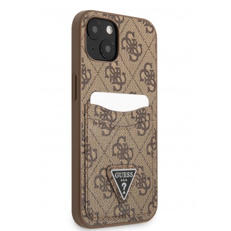 Funda Rígida Guess para Apple iPhone 13 Modelo Saffiano 4G Marrón con logo Triángulo GUHCP13MP4TPW