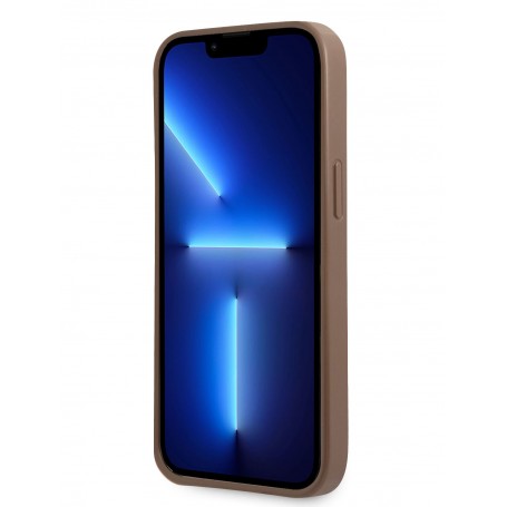 Funda Rígida Guess para Apple iPhone 13 Modelo Saffiano 4G Marrón con logo Triángulo GUHCP13MP4TPW