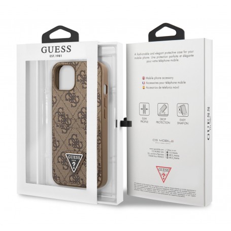 Funda Rígida Guess para Apple iPhone 13 Modelo Saffiano 4G Marrón con logo Triángulo GUHCP13MP4TPW