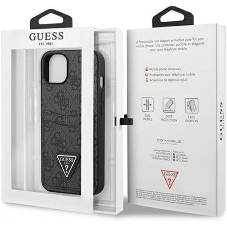 Funda Rígida Guess para Apple iPhone 13 Modelo Saffiano 4G Negro con logo Triángulo GUHCP13MP4TPK