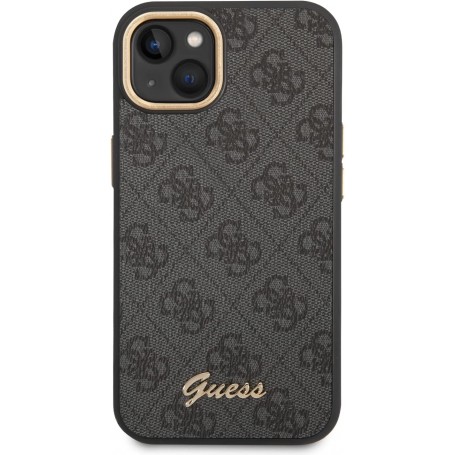 Funda Rígida Guess para Apple iPhone 14 Plus Color Negro Modelo 4G Borde de Cámara Dorado GUHCP14MHG4SHK
