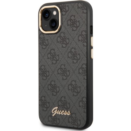 Funda Rígida Guess para Apple iPhone 14 Plus Color Negro Modelo 4G Borde de Cámara Dorado GUHCP14MHG4SHK