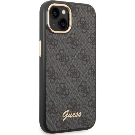 Funda Rígida Guess para Apple iPhone 14 Plus Color Negro Modelo 4G Borde de Cámara Dorado GUHCP14MHG4SHK