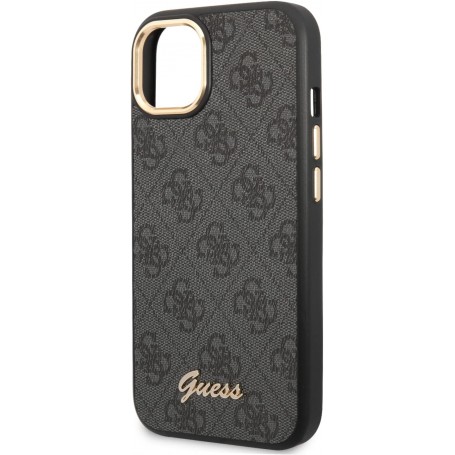 Funda Rígida Guess para Apple iPhone 14 Plus Color Negro Modelo 4G Borde de Cámara Dorado GUHCP14MHG4SHK