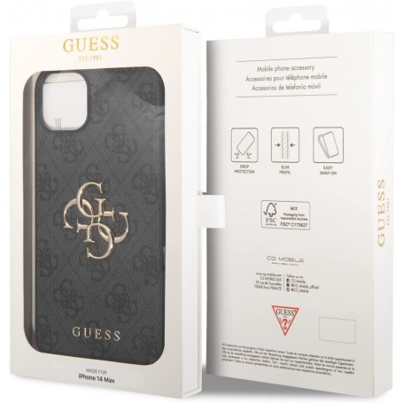 Funda Rígida Guess para Apple iPhone 14 Plus Color Gris Modelo 4G Dorado GUHCP14M4GMGGR