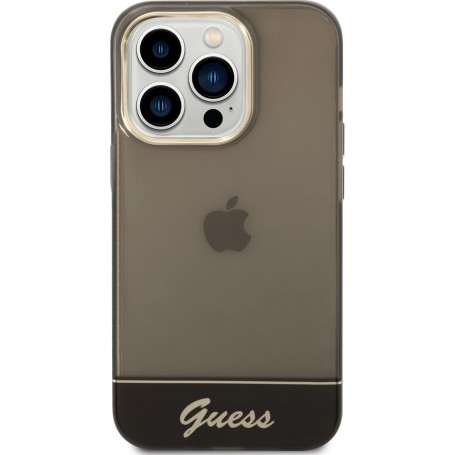 Funda Guess Rígida Translúcida para Apple iPhone 14 Pro Color Negro con logo dorado GUHCP14LHGCOK
